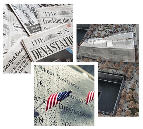Collage of the world trade center tragedy on 9/11
