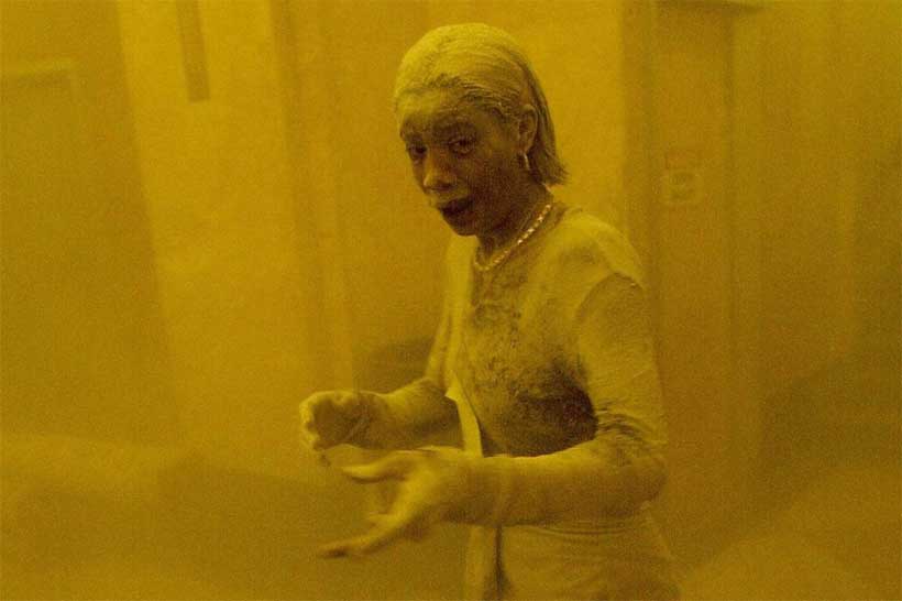 Marcy Borders covered in dust while escaping the world trade center on 9/11