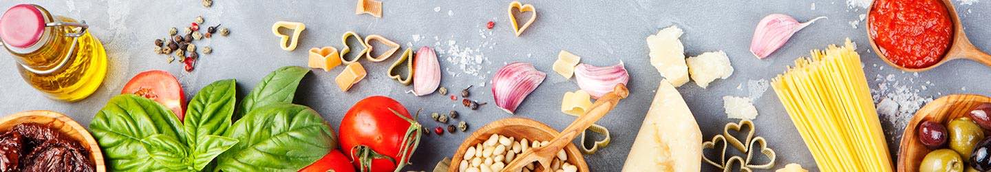 various foods and ingredients
on a kitchen counter