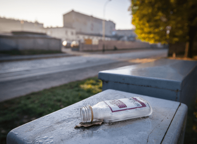 Empty liquor bottle left by homeless person