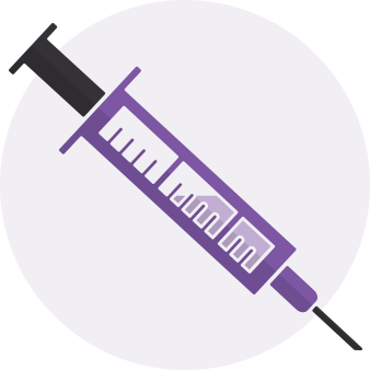 Purple heroin in a syringe icon