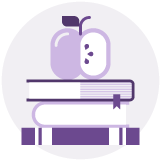 Stack of books with an apple on top icon
