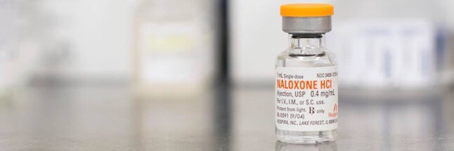 Naloxone vial on counter