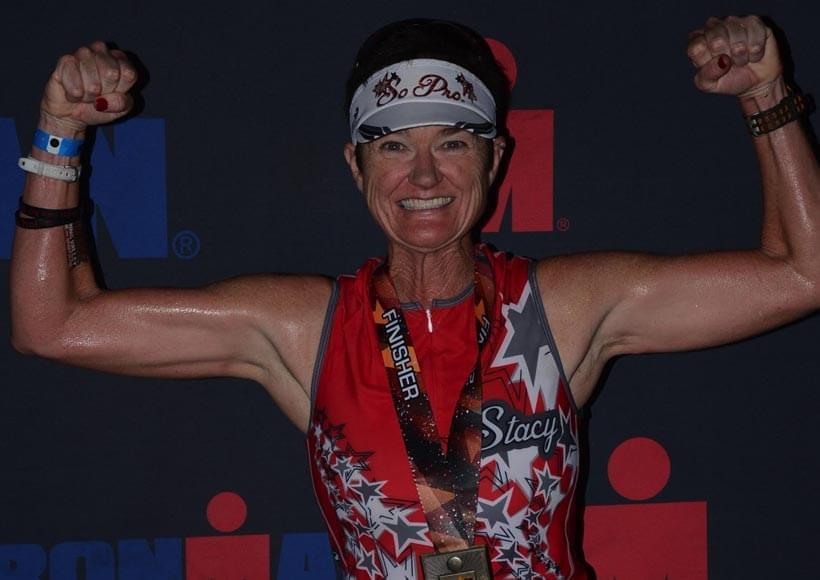 Stacy after an Ironman triathlon in Arizona