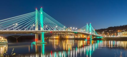 Portland, Oregon city skyline lit up at night