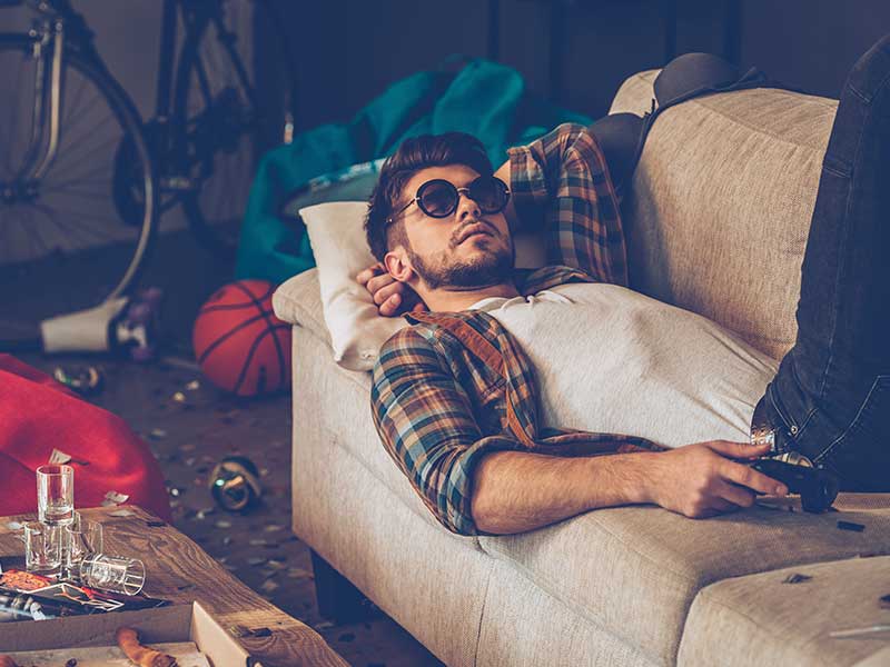 Young man passed out from partying