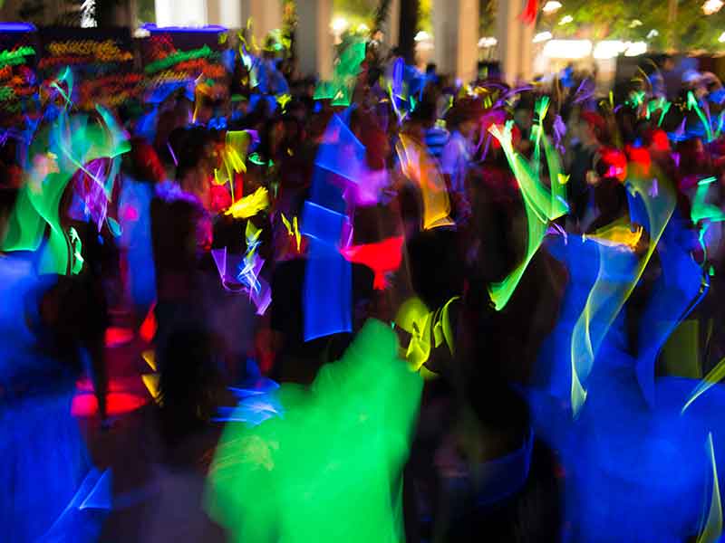 People on ketamine dancing in a glow in the dark rave