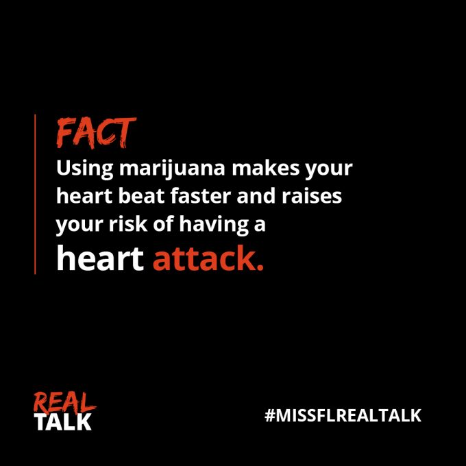 Using marijuana makes your heart beat faster increasing your risk of heart attack graphic