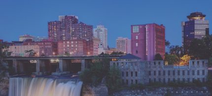 Rochester, New York city skyline at night