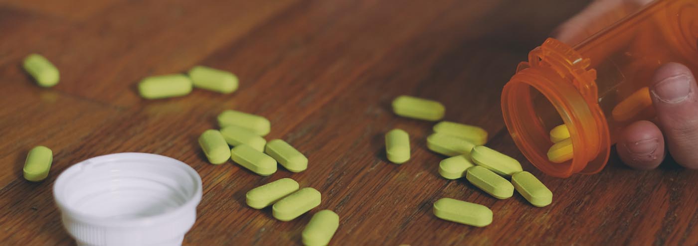 Spilled bottle of prescription opioid pills