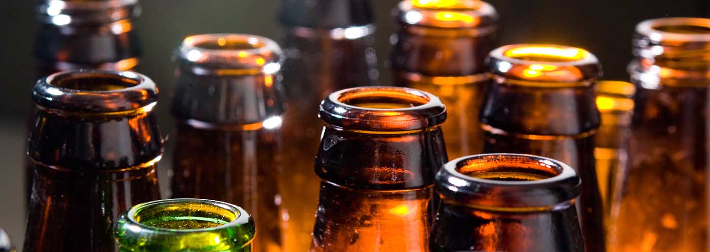 Beer bottles all lined up